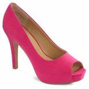 Nine & Co. SZ 9.5 Hot Pink suede peep toe stiletto heels party sexy retro disco
